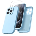 JZG Coque Compatible avec iPhone 15 Pro avec 2 Verre Trempé, Etui de Protection iPhone 15 Pro en Silicone Liquide Antichoc avec Microfibre Douce 6,1 Pouces(Bleu Ciel)