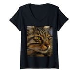 Womens Long Haired Tabby Cat Artistic Pet Portrait V-Neck T-Shirt