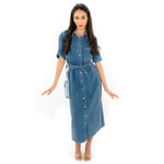 Robe longue FEMME Only coton avec manches courtes et col français bleue