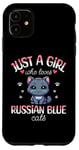 Coque pour iPhone 11 Fille Qui Aime Les Chats Bleu Russe Adore Chat Bleu Russe