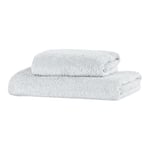 Set of 2 Bath Towels 450 gsm Cotton Terry Towels, 110 x 60 cm + 60 x 40 cm, Soft to the Touch, Made in Italy, Plain White