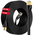 Cat 7 RJ45 15m Cable Ethernet Haut Débit Fibre 15M Plat Câble Ethernet 15m Extérieur Cable Reseau (15 Clips)- S/FTP Blindé Gigabit Anti-brouillage Aucune Perte Signal- Plus Rapide Que Cat6/Cat5