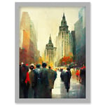 Autumn On Wall Street New York City Painting Artwork Framed Wall Art Print A4