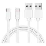 Cable USB-C pour Oppo Find X5 / Oppo Find X5 Lite / Oppo Find X5 Pro / Oppo Find X3 / Oppo Find X3 Lite / Oppo Find X3 Neo / Oppo Find X3 Pro - Nylon Tressé Argent Blanc 1 Mètre [LOT 2] Phonillico®