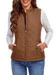 fuinloth Manteaux Sans Manches Femme, Léger Col Roulé Doudoune Zippé Veste Hiver Gilet Camel XS