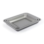 Salter Essentials 3-Piece Roasting Tray Set – Non-Stick Coating, 31/35/39 cm Stackable Roasters, Dishwasher Safe, Easy to Clean, Made in The UK, Durable Oven Trays, Lightweight, PFOA-Free, BW13675