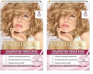 L’ORÉAL PARIS - Coloration Cheveux Permanente Triple Soin - Couvre 100% des Cheveux Blancs - Excellence Crème - Nuance : Blond Clair (8) (Lot de 2)