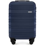 FASSLINE Valise cabine 55 x 35 x 20 cm, 32 l, valise de voyage, coque rigide, en ABS, quatre roulettes rotatives à 360°, serrure à combinaison, poignée télescopique, taille M, noir, bleu foncé,