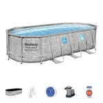 Bestway piscine hors sol ovale Power Steel™ SwimVista™ effet pierre grise - 549 x 274 x 122 cm