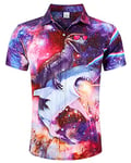 RAISEVERN Galaxy Hawaiian Shirts 3D Printed Festival Funny Ugly Dinosaur Shark Rave Mens Loud Funky Bad Taste Shot Shirt Crazy Stag Party, XXL