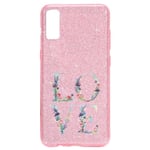 Coque Iphone XR paillettes rose Love coquelicot fleur