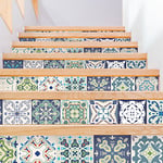 Stickers adhésifs escalier carrelages | Sticker Autocollant contremarche Carreaux de ciment – Stickers contremarche carrelages | Escalier carreaux de ciment adhésif - azulejos – 15 x 105 cm - 6 bandes