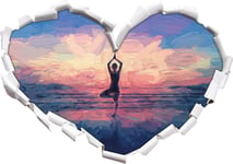 KAIASH 3d Wall Sticker Yoga on the beach art brush effect heart shape in 3D look wall or door sticker wall sticker wall decal wall decoration 92x64cm