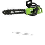 Greenworks Tronçonneuse à Batterie avec Moteur Sans Balais, Longueur du Guide-Chaîne de 14-Pouces (35 cm) SANS Batterie 40V et Chargeur + Greenworks chaîne en acier Oregon de 35 cm