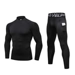 Homme Ensemble de sous-vêtements Thermiques Haut Maillot de Corps & Pantalon Bas Hiver Ski Montagne Cyclisme Moto Underwear - Noir 2 - XL