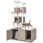 Arbre à Chat avec Meuble Litière pour Chat Goplus 2 Condo/Griffoirs/Gratter en Sisal/Balles Suspendues - Gris - 173CM