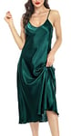 Lovasy Nuisette Femme Satin Chemise de Nuit Kimono Peignoir Nuisett Longue Fond Robe Femmes Vêtements Pyjama Chic,Vert foncé L