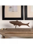 One.World Metal Fish Sculpture on Wooden Plinth, Green