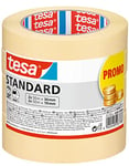 tesa Ruban de Masquage Standard - Lot de 4 - Adhésif Forte Adhérence pour le Masquage pendant les Travaux de Peinture - Sans Solvant - 2 x 50m x 19mm+ 2x 50m x 30mm