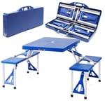 Kit Table de camping pliante, 1330 x 845 x 670 mm, avec 4 sièges solidaires, table portable PE-HD/alu, extérieur, bbq, fêtes, barbecue, pique-nique