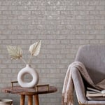 Holden Decor Glistening Brick Wall Shiny Slate Rose Gold Grey Metallic Wallpaper