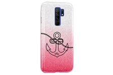 Taperso Coque et étui téléphone mobile redmi 9 paillettes rose tie ancre noir