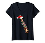 Womens Flute Instrument Christmas Hat Xmas V-Neck T-Shirt