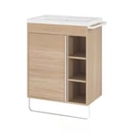 Meuble vasque faible profondeur effet bois avec porte-serviettes l.65 x H.82 x P.36 cm + plan vasque céramique blanc Nira, GoodHome