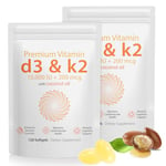 2 Packs Vitamin D3 & Vitamin K2 (MK-7) Softgels 240 High Strength VIT D3 K2 Supplement with Coconut Oil Supports Immune System and Bone Health - 8 Months Supply, Easy to Swallow