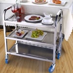 Skecten - Chariot de service desserte de cuisine à roulettes 3 étagères 955095cm acier inox brossé