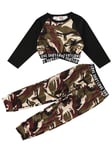 Yeahdor Kids Girls Boys Camo Print Sport Suit Sash Cross Waist Crop Top High Waist Pants Trousers Set Tracksuit Outfits Camouflage 18-24 Months