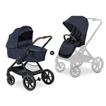 hauck Poussette 2 en 1 Walk N Care Set, de la Naissance à 22 kg, Inclus Nacelle Bébé, Pneus en Caoutchouc, Inclinable, Réversible, Réglable, UPF 50+, Panier 3 kg, Bleu marine