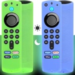 2Pcs Firestick Étui De Couverture À Distance(Brillent Dans Le Noir)Compatible Avec Fire Tv Stick 4K Alexa(3E Génération)Télécommande Vocale(Vert Et Bleu)