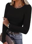 Zeagoo Long Sleeve Jumper Tops for Women Knitted Round Neck Sweater Elegant Basic Plain Jumpers Ribbed Autumn Winter Pullover Ladies Tunic Tops Black XL