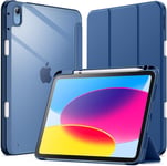 Coque Pour Ipad 10 (10,9 Pouces, Modèle 2022, 10ème Génération) Avec Porte-Stylet, Étui Housse Arrière Transparent Fin Support Antichoc Tablette (Marine)