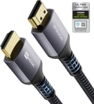 Câble Certifié 8K HDMI 2.1 3m, 48Gbps Ultra High Speed 8K60 4K120 144Hz RTX 3090 eARC HDR10 HDCP 2.2 & 2.3 Dolby Compatible avec Playstation 5/PS5/Xbox Series X/Samsung/Sony/LG/Roku/TCL TV