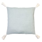 Jean & Len Housse de Coussin à Pompons en 100% Coton Bio, avec Boutons en Noix de Coco, Certifiée Oeko-Tex et Gots, Couleur Menthe, Fabriquée en Turquie, 45 x 45 cm