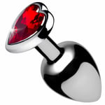 Booty Sparks Red Heart Gem Stone Butt Plug Medium Size Silver Metal Anal Sex Toy
