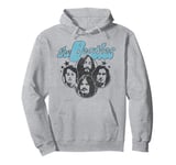 The Beatles - Groovy Blue Logo with Band Member Faces Pullover Hoodie