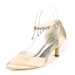 MNVOA Chaussures De Mariée en Satin Escarpins Sandals Dames Bas Talons De Chaton Pompes 6Cm 35-43 EU,Champagne,39 EU