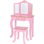 Teamson Kids - Coiffeuse enfant en bois table maquillage miroir éclairage tabouret Fantasy Fields Teamson TD-11670LL - Rose