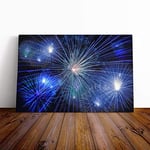 Big Box Art Canvas Print Wall Art Blue Fireworks at Night (6) | Mounted and Stretched Box Frame Picture | Home Decor for Kitchen, Living, Dining Room, Bedroom, Hallway, Multi-Colour, 30x20 Inch