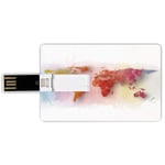 4G USB Flash Drives Credit Card Shape World Map Memory Stick Bank Card Style Watercolor Map of the World with Vibrant Color Scheme Abstract Division of Earth,Multicolor Waterproof Pen Thumb Lovely Ju