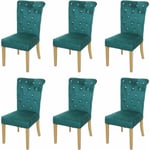 HHG - Lot de 6 chaises de salle à manger 513, chaise de cuisine, rivets velours, vert foncé, pieds dorés