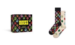 Happy Socks, 2-Pack Gift Box Crew Socks, Novelty Symbols Socks for Men and Women, Peace Socks, Size 36-40