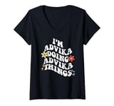 Womens Retro Groovy Im ADVIKA Doing ADVIKA Things Funny Mother's V-Neck T-Shirt