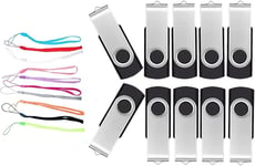 Lot de 10 Clé USB 2.0 8 Go Mémoire Sticks - Cle USB 8Go Lecteur Flash USB Rotatif PenDrive avec Cordes - Clef USB 2.0 Noir Mémoire Stick Stockage de Données