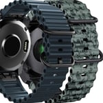 Pack 2x Bracelets Ocean Waves Pour Garmin Fenix 7 Pro Sapphire Solar Bleu Et Vert Camo