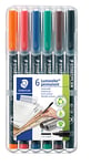 Staedtler Lumocolor 314 - Etui Chevalet Staedtler Box 6 Feutres Permanents Pointe Biseautée 1 À 2,5 Mm Assortis