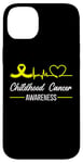 Coque pour iPhone 14 Plus Ruban jaune pour sensibilisation au cancer de l'enfance Love Heartbeat